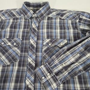 Pintlar‎ Shirt Mens Large Western Long Sleeve Pearl Snap Blue Plaid